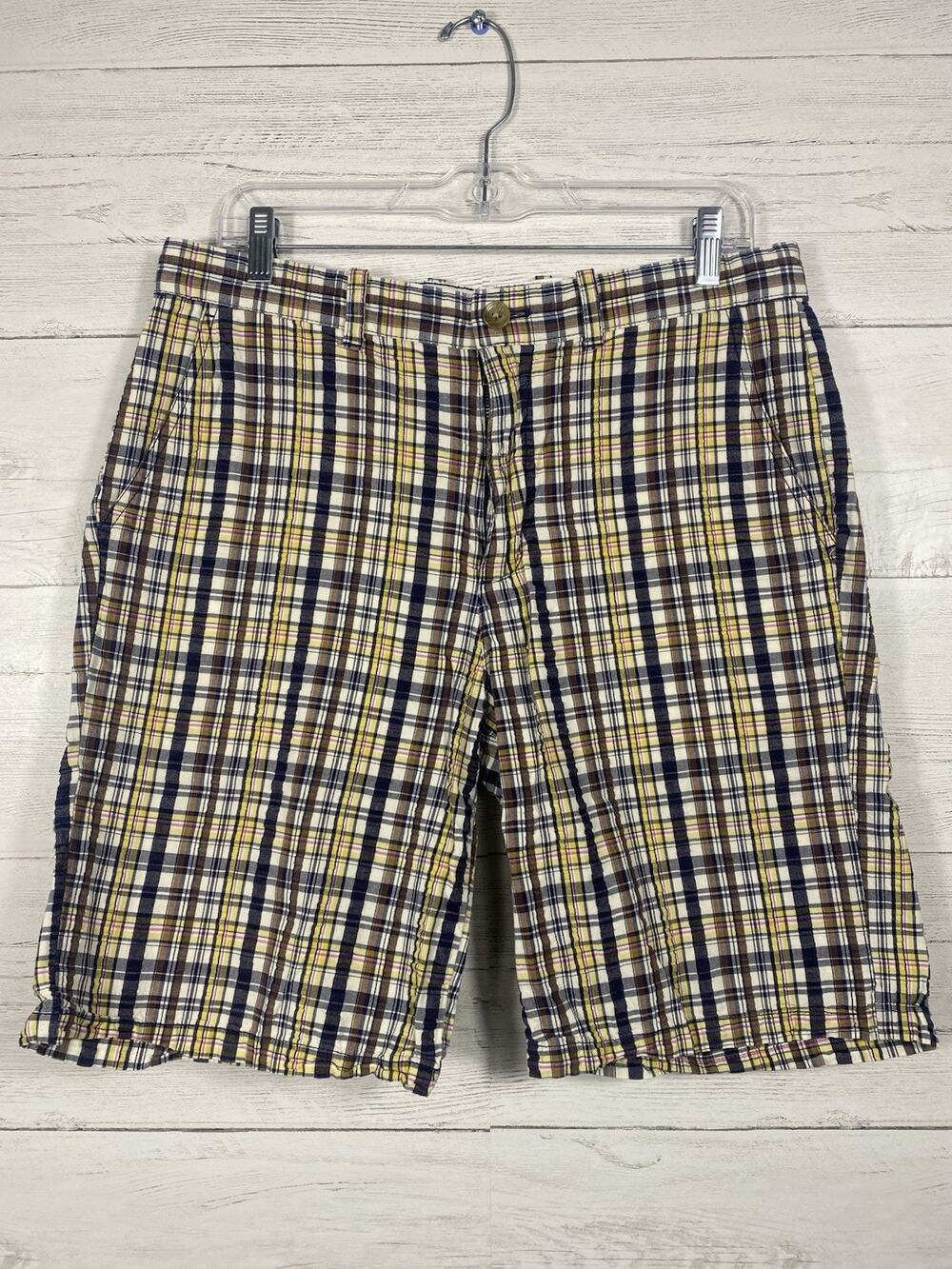 Saks Fifth Avenue Blue Mens Plaid Shorts Size 33 Yellow Blue